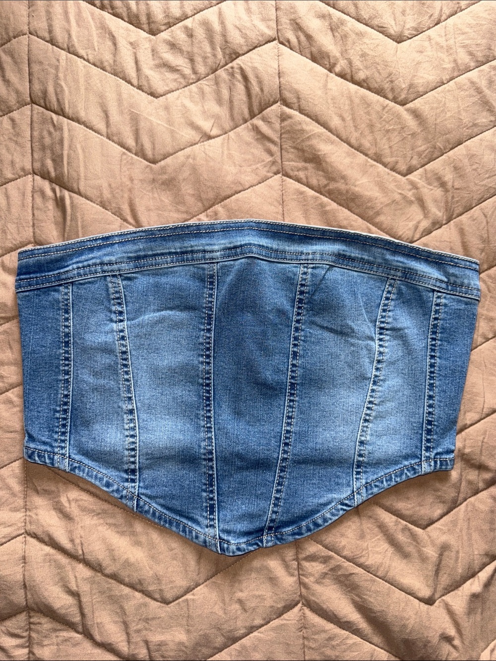 Denim Strapless Corset Top - Blue